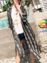 Casual Printed Vertical Striped Longline Side Slit Kimono