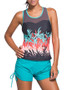 Casual Contrast Trim Racerback Printed Swim Top