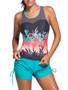 Casual Contrast Trim Racerback Printed Swim Top