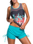 Casual Contrast Trim Racerback Printed Swim Top