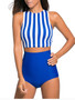 Casual Crew Neck Vertical Striped Swimwear