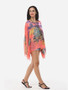 Casual Batwing Dacron Floral Printed Kimono