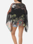 Casual Batwing Dacron Floral Printed Kimono