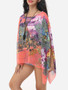 Casual Batwing Dacron Floral Printed Kimono