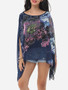 Casual Batwing Dacron Floral Printed Kimono