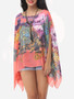 Casual Batwing Dacron Floral Printed Kimono