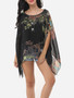 Casual Batwing Dacron Floral Printed Kimono