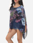 Casual Batwing Dacron Floral Printed Kimono