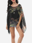 Casual Batwing Dacron Floral Printed Kimono