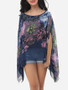 Casual Batwing Dacron Floral Printed Kimono