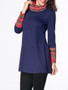 Casual Turtleneck Patchwork Plaid Long-sleeve-t-shirt