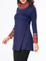 Casual Turtleneck Patchwork Plaid Long-sleeve-t-shirt