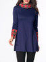 Casual Turtleneck Patchwork Plaid Long-sleeve-t-shirt