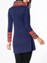 Casual Turtleneck Patchwork Plaid Long-sleeve-t-shirt