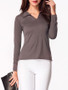 Casual V Neck Plain Long-Sleeve-T-shirt