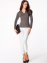 Casual V Neck Plain Long-Sleeve-T-shirt