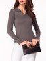 Casual V Neck Plain Long-Sleeve-T-shirt