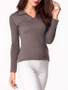 Casual V Neck Plain Long-Sleeve-T-shirt