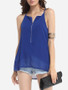 Casual Plain Zips Alluring Spaghetti Strap Sleeveless-t-shirt