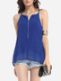 Casual Plain Zips Alluring Spaghetti Strap Sleeveless-t-shirt