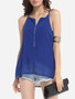 Casual Plain Zips Alluring Spaghetti Strap Sleeveless-t-shirt