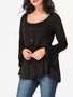 Casual Scoop Neck Ruffled Hem Plain Bell Sleeve Long-sleeve-t-shirt