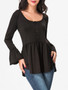 Casual Scoop Neck Ruffled Hem Plain Bell Sleeve Long-sleeve-t-shirt