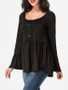 Casual Scoop Neck Ruffled Hem Plain Bell Sleeve Long-sleeve-t-shirt