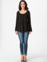 Casual Scoop Neck Ruffled Hem Plain Bell Sleeve Long-sleeve-t-shirt