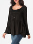 Casual Scoop Neck Ruffled Hem Plain Bell Sleeve Long-sleeve-t-shirt