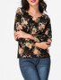 Casual Round Neck Floral Printed Long-sleeve-t-shirt