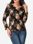 Casual Round Neck Floral Printed Long-sleeve-t-shirt