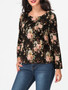 Casual Round Neck Floral Printed Long-sleeve-t-shirt