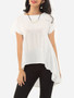 Casual Plain Asymmetrical Hems Modern Boat Neck Short-sleeve-t-shirt