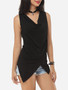 Casual Plain Asymmetrical Hems Exquisite Surplice Sleeveless-t-shirt