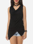 Casual Plain Asymmetrical Hems Exquisite Surplice Sleeveless-t-shirt