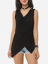 Casual Plain Asymmetrical Hems Exquisite Surplice Sleeveless-t-shirt