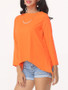 Casual Plain Split Charming Boat Neck Long-sleeve-t-shirt