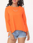 Casual Plain Split Charming Boat Neck Long-sleeve-t-shirt