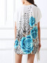 Casual Loose Longline Round Neck Floral Printed Blouse