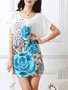 Casual Loose Longline Round Neck Floral Printed Blouse