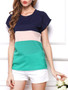 Casual Color Block Striped Round Neck Blouse