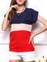 Casual Color Block Striped Round Neck Blouse