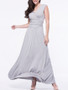 Casual Ruched Sleeveless Deep V-Neck Plain Maxi Dress