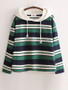 Casual Loose Simple Striped Drawstring Hoodie