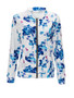Casual Floral Printed Band Collar Bomber Jacket
