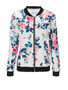 Casual Band Collar Bomber Jacket In Floral Printed