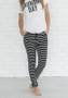 Black Striped Drawstring Waist Casual Long Pants