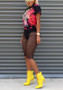 Black Skull Guns N Roses Print Top And High Waisted Fishnet Five's Pants