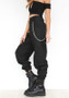Black Chains Pockets Drawstring Zipper High Waisted Going Out Casual Long Pants